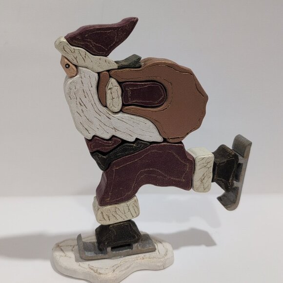 Wood Santa Scroll Saw Decoration Santa Skating Christmas - Picture 1 of 4